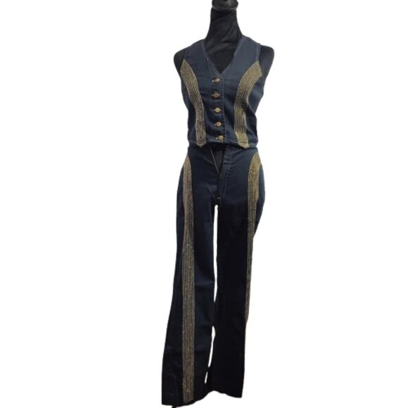 Vintage Outrageous Denim Vest and Pant Suit Women's 7/8 ! Read Description ! - Picture 9 of 13